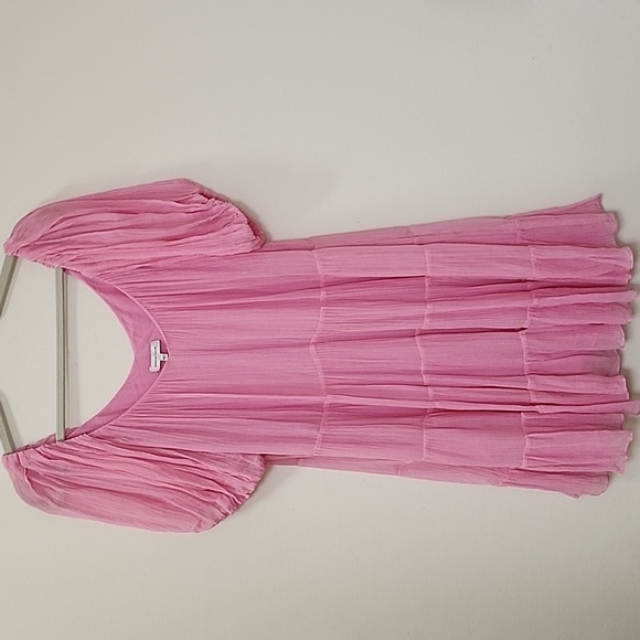 Rebecca Taylor Preppy Tiered Mini Dress Pink Puff Sleeve Romantic Dress sz M - Picture 4 of 16